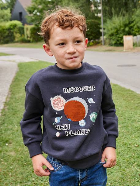 Sweat Planètes Sequins Garçon anthracite 1 - vertbaudet enfant 