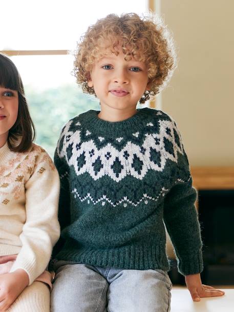 Pull jacquard garçon col rond bleu ardoise+vert 6 - vertbaudet enfant 