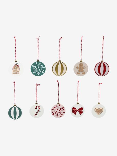 Lot de 10 boules de Noël en bois MOONY rouge imprimé 3 - vertbaudet enfant 
