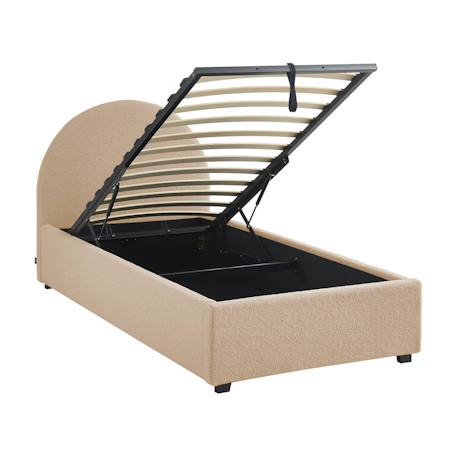 Lit coffre avec sommier à lattes et tête de lit, l206 x p104 x h102cm, finition bouclette Blanc+Kaki+Nude 14 - vertbaudet enfant 
