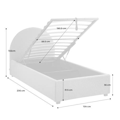 Lit coffre avec sommier à lattes et tête de lit, l206 x p104 x h102cm, finition bouclette Blanc+Kaki+Nude 18 - vertbaudet enfant 