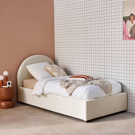 Lit coffre avec sommier à lattes et tête de lit, l206 x p104 x h102cm, finition bouclette Blanc+Kaki+Nude 3 - vertbaudet enfant 