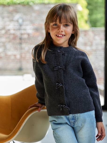 Gilet fille noeuds en velours anthracite+rose poudré 2 - vertbaudet enfant 