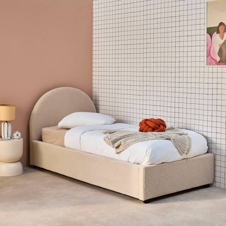 Lit coffre avec sommier à lattes et tête de lit, l206 x p104 x h102cm, finition bouclette Blanc+Kaki+Nude 15 - vertbaudet enfant 