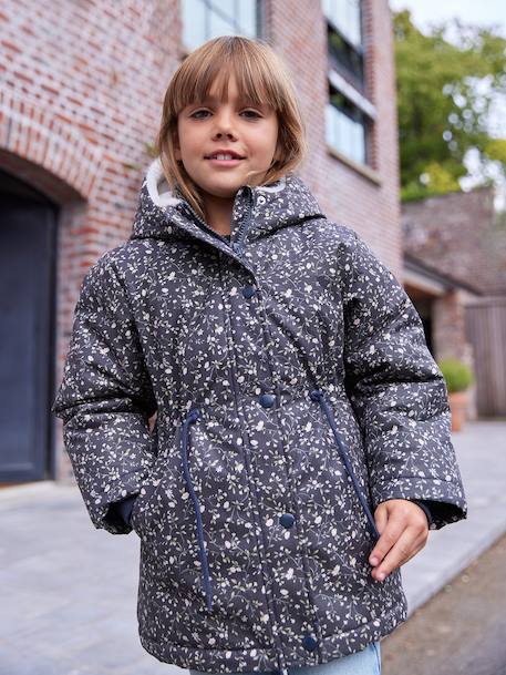 Parka fille à capuche romantique marine+vert 1 - vertbaudet enfant 