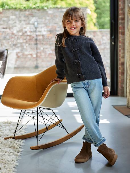 Gilet fille noeuds en velours anthracite+rose poudré 6 - vertbaudet enfant 
