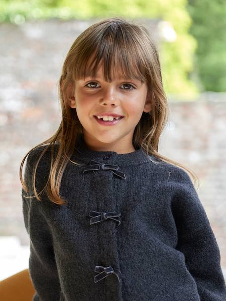 Gilet fille noeuds en velours anthracite+rose poudré 1 - vertbaudet enfant 