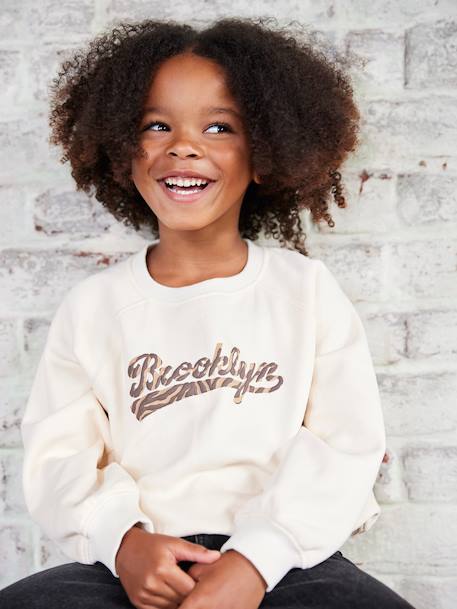 Sweat fille motif Brooklyn zébré écru 1 - vertbaudet enfant 