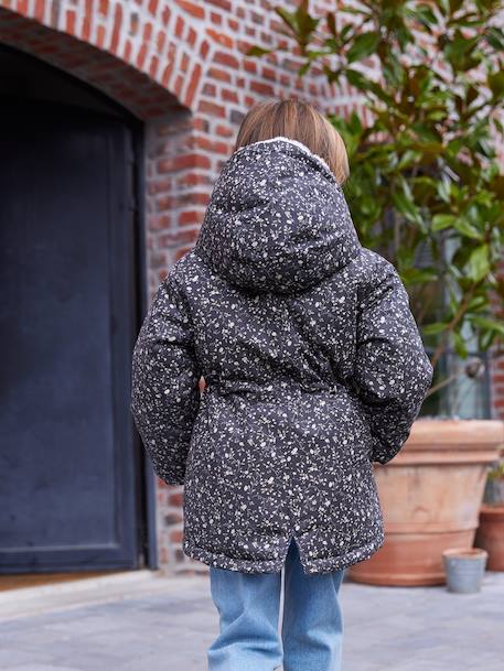 Parka fille à capuche romantique marine+vert 10 - vertbaudet enfant 