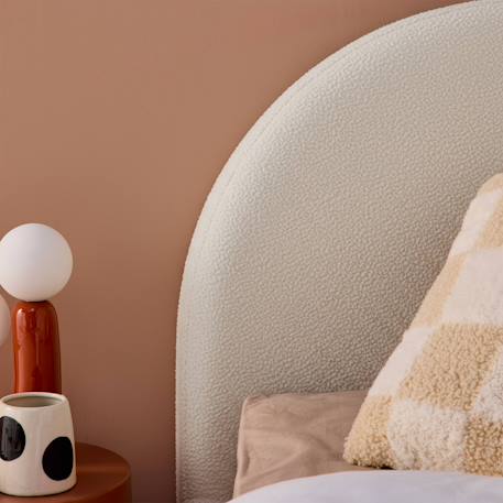 Lit coffre avec sommier à lattes et tête de lit, l206 x p104 x h102cm, finition bouclette Blanc+Kaki+Nude 4 - vertbaudet enfant 