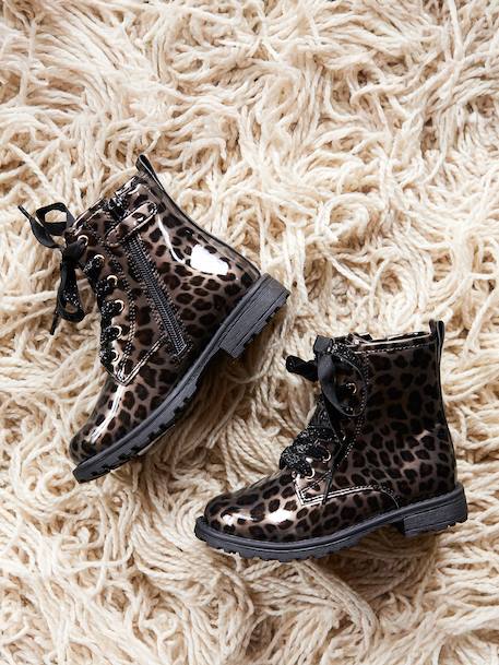 Bottines enfant fille vernies synthétique zippées noir+noir imprimé 6 - vertbaudet enfant 