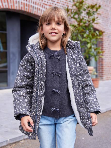Parka fille à capuche romantique marine+vert 2 - vertbaudet enfant 