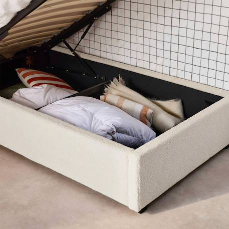 Lit coffre avec sommier à lattes et tête de lit, l206 x p104 x h102cm, finition bouclette Blanc+Kaki+Nude 5 - vertbaudet enfant 