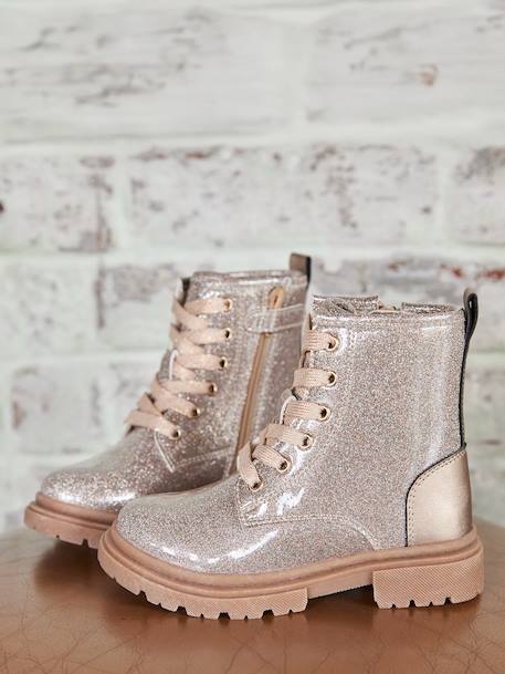 Bottines enfant fille synthétique lacées et zippées or 1 - vertbaudet enfant 