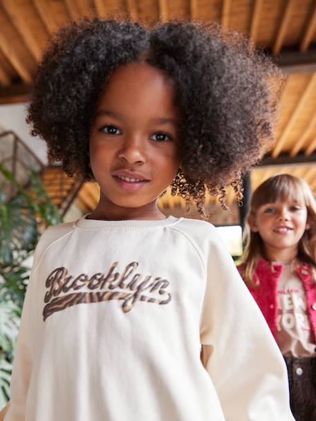 Sweat fille motif Brooklyn zébré écru 2 - vertbaudet enfant 