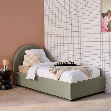 Lit coffre avec sommier à lattes et tête de lit, l206 x p104 x h102cm, finition bouclette Blanc+Kaki+Nude 9 - vertbaudet enfant 