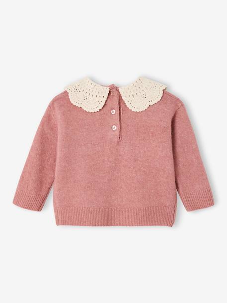 Pull bébé en maille avec col en crochet rose poudré 2 - vertbaudet enfant 