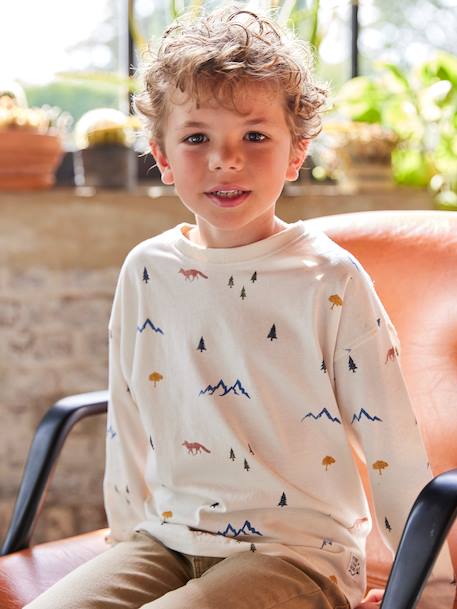 T-shirt manches longues imprimé garçon blanc imprimé 1 - vertbaudet enfant 
