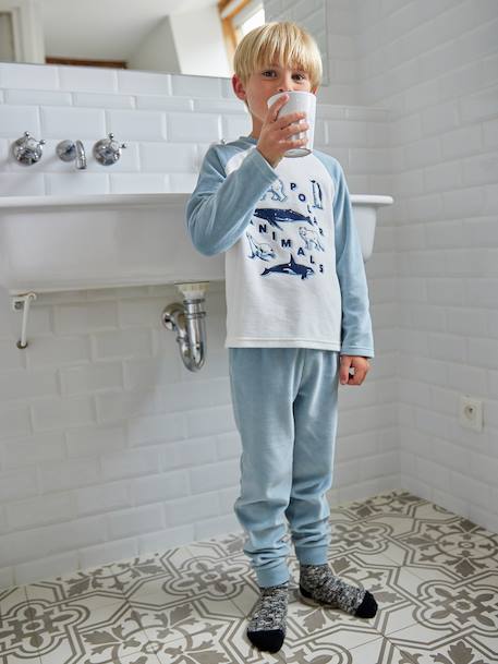 Lot 2 pyjamas garçon velours animaux polaires bleu ciel 2 - vertbaudet enfant 