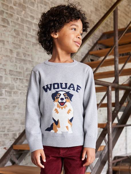Pull Col Rond Chien gris chiné 1 - vertbaudet enfant 