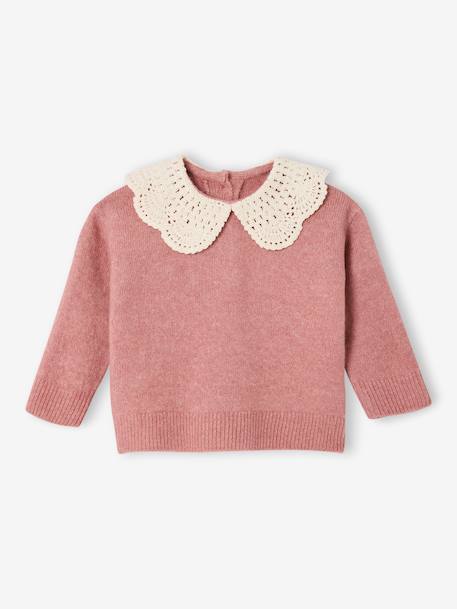 Pull bébé en maille avec col en crochet rose poudré 1 - vertbaudet enfant 