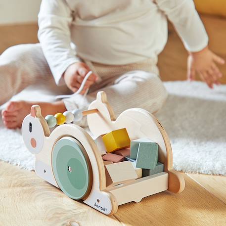 Chariot cube à tirer en bois fsc, 16 cubes Multicolore 2 - vertbaudet enfant 