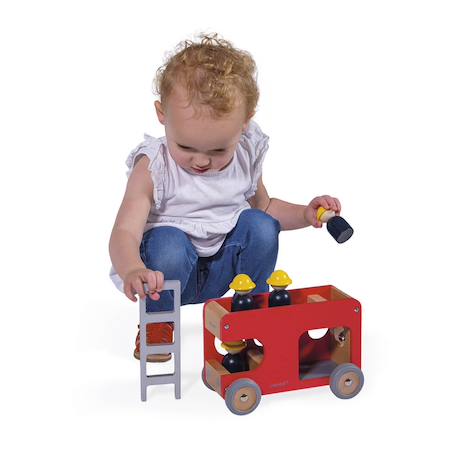 Camion de pompiers en bois fsc Rouge 3 - vertbaudet enfant 