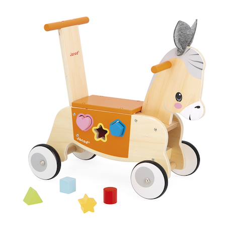 Porteur en bois âne avec boîte à formes Orange 1 - vertbaudet enfant 