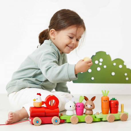 Train de la ferme à tirer en bois fsc Multicolore 4 - vertbaudet enfant 