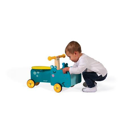 Porteur en bois hippo Bleu / jaune 3 - vertbaudet enfant 