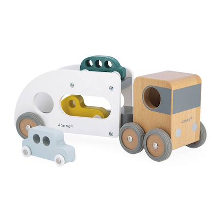 Camion porte-autos et 3 véhicules en bois fsc Blanc 1 - vertbaudet enfant 