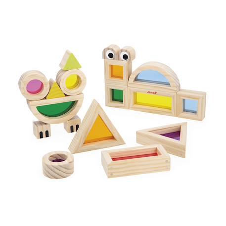 Blocs translucides, 18 blocs 6 cartes modèles Multicolore 1 - vertbaudet enfant 