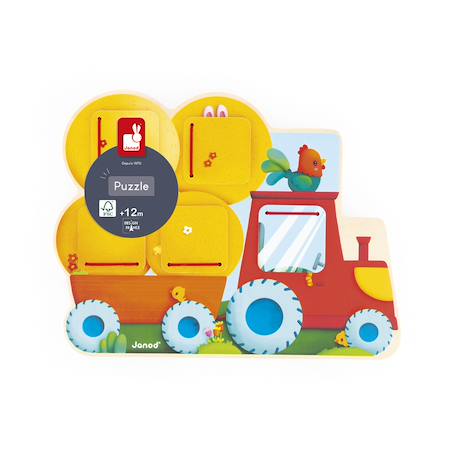 Puzzle cache-cache tracteur en bois fsc Jaune 6 - vertbaudet enfant 