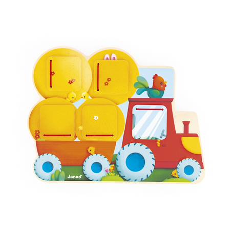 Puzzle cache-cache tracteur en bois fsc Jaune 1 - vertbaudet enfant 