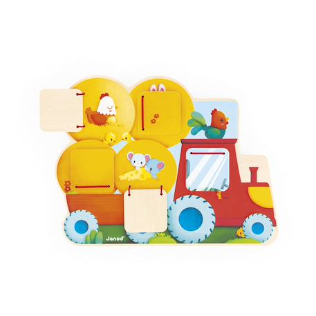 Puzzle cache-cache tracteur en bois fsc Jaune 4 - vertbaudet enfant 