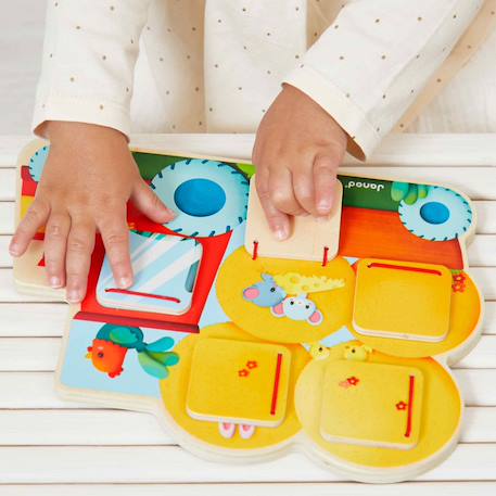 Puzzle cache-cache tracteur en bois fsc Jaune 5 - vertbaudet enfant 