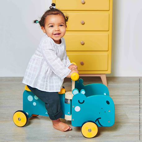 Porteur en bois hippo Bleu / jaune 2 - vertbaudet enfant 