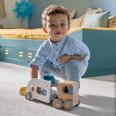Camion porte-autos et 3 véhicules en bois fsc Blanc 3 - vertbaudet enfant 