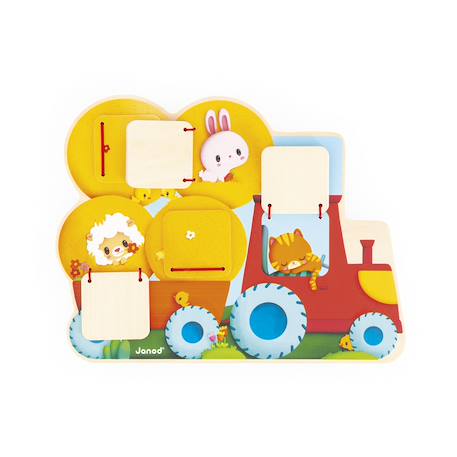 Puzzle cache-cache tracteur en bois fsc Jaune 3 - vertbaudet enfant 