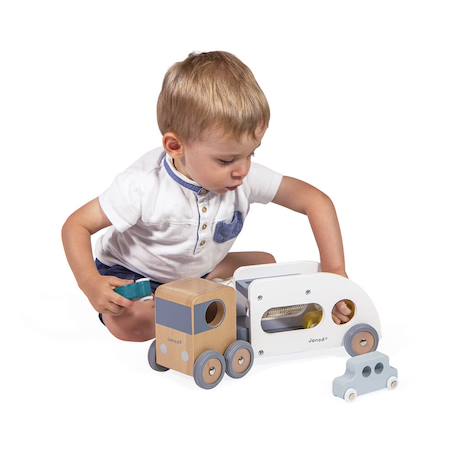 Camion porte-autos et 3 véhicules en bois fsc Blanc 4 - vertbaudet enfant 