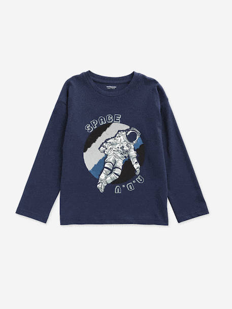 T-shirt garçon manches longues sequins réversibles marine 3 - vertbaudet enfant 