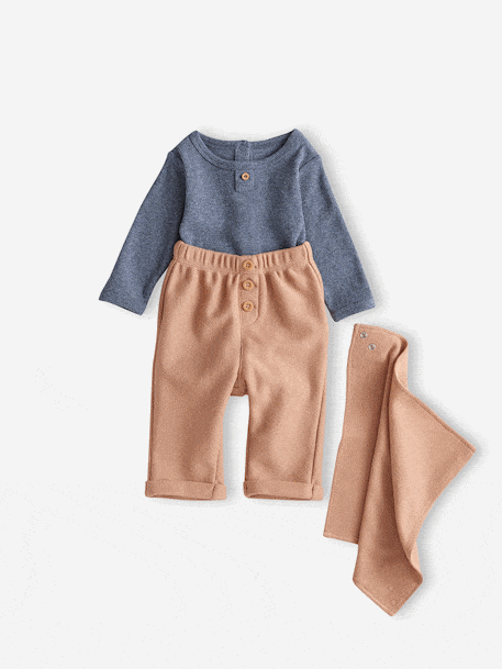 Ensemble 3 pièces naissance body + pantalon + foulard camel 8 - vertbaudet enfant 