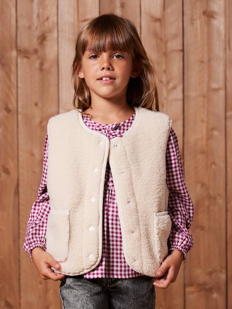 Gilet fille sans manches en sherpa vanille+vert 2 - vertbaudet enfant 