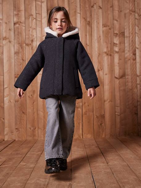 Manteau fille à capuche drap de laine anthracite+beige chiné 4 - vertbaudet enfant 