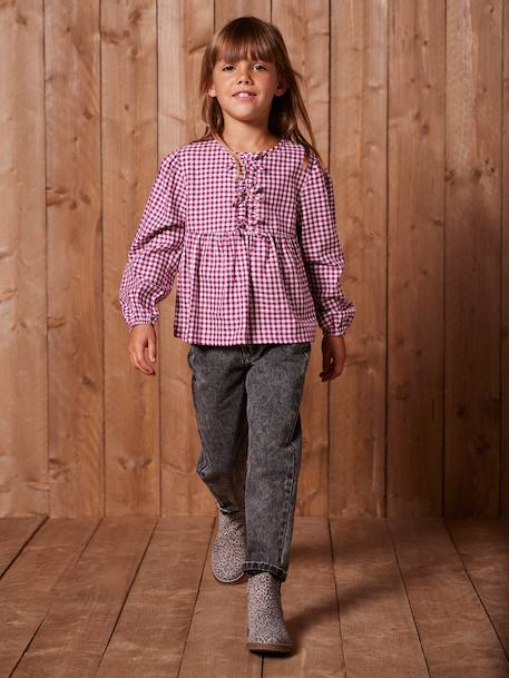 Jean fille mom poches coeur denim gris+gris+stone 9 - vertbaudet enfant 