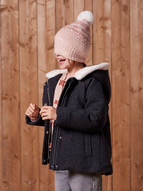 Manteau fille à capuche drap de laine anthracite+beige chiné 3 - vertbaudet enfant 