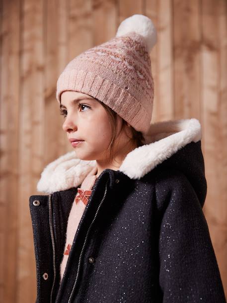 Manteau fille à capuche drap de laine anthracite+beige chiné 2 - vertbaudet enfant 