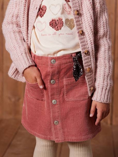 Jupe boutonnée en velours fille avec nouette fantaisie marine+vieux rose 10 - vertbaudet enfant 