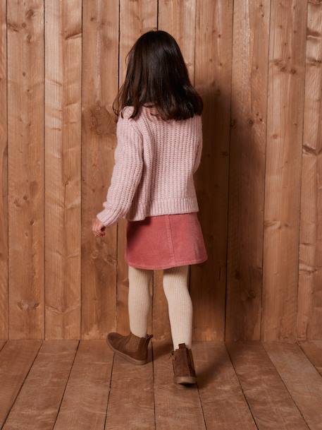 Jupe boutonnée en velours fille avec nouette fantaisie marine+vieux rose 11 - vertbaudet enfant 