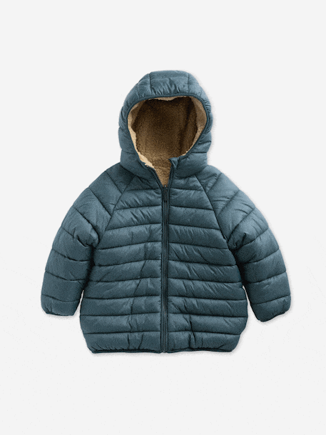 Doudoune à capuche réversible garçon matelassée et sherpa marine+moka+vert sapin 31 - vertbaudet enfant 